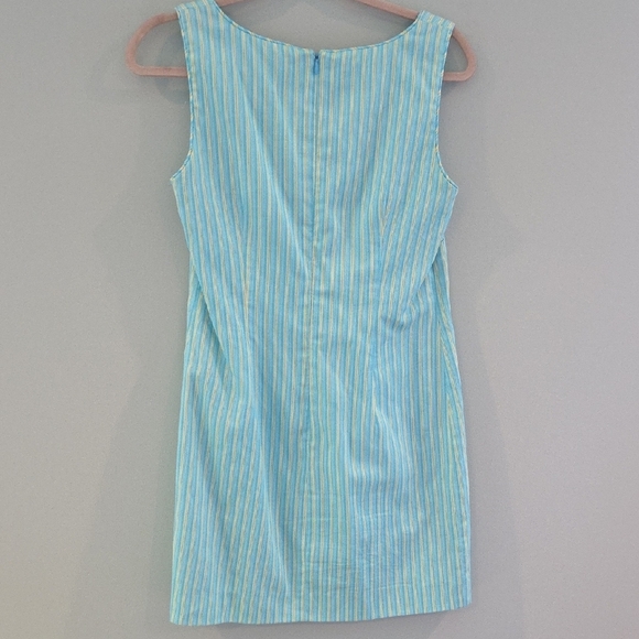 Talbots Striped Mini Dress Made in The USA Aqua 100% Cotton Women's Size 4 - Picture 4 of 10